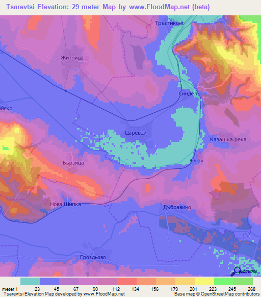 Tsarevtsi,Bulgaria Elevation Map