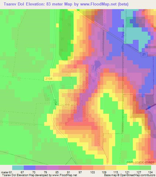 Tsarev Dol,Bulgaria Elevation Map