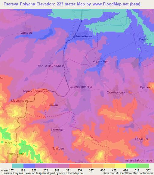 Tsareva Polyana,Bulgaria Elevation Map