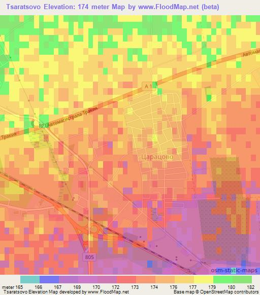 Tsaratsovo,Bulgaria Elevation Map