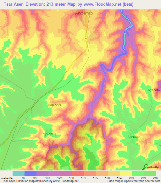 Tsar Asen,Bulgaria Elevation Map