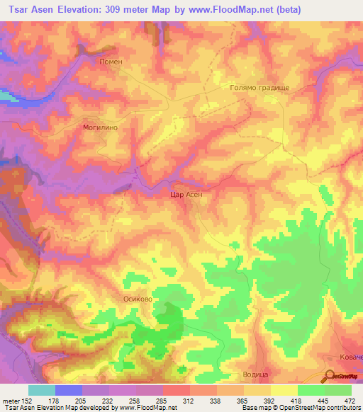 Tsar Asen,Bulgaria Elevation Map