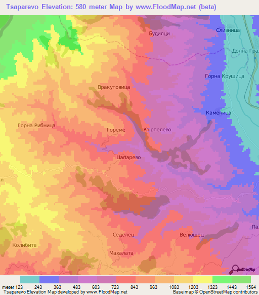 Tsaparevo,Bulgaria Elevation Map
