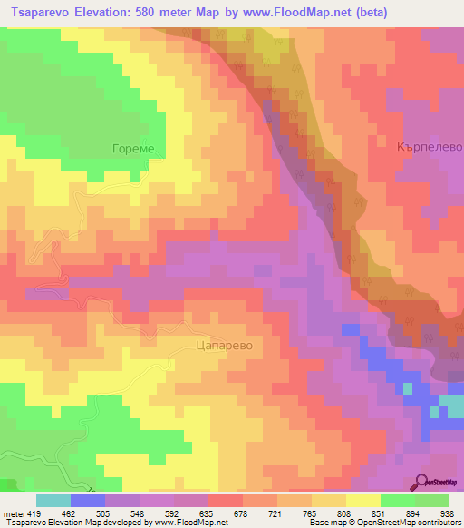 Tsaparevo,Bulgaria Elevation Map