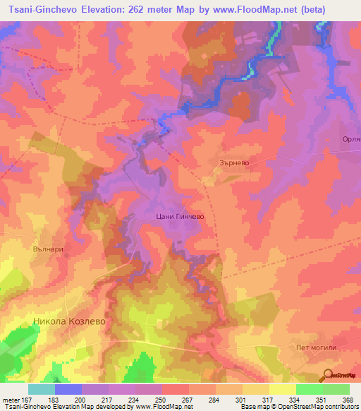 Tsani-Ginchevo,Bulgaria Elevation Map
