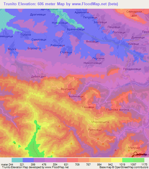Trunito,Bulgaria Elevation Map