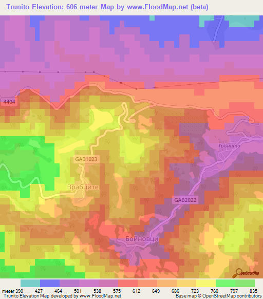 Trunito,Bulgaria Elevation Map