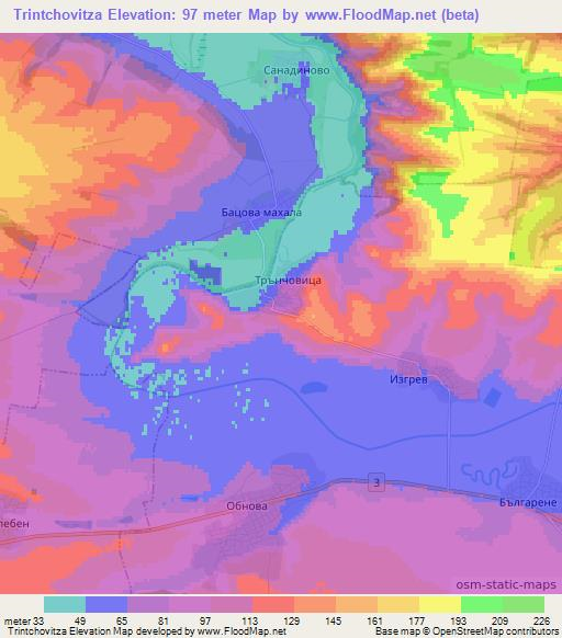 Trintchovitza,Bulgaria Elevation Map