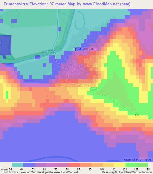 Trintchovitza,Bulgaria Elevation Map