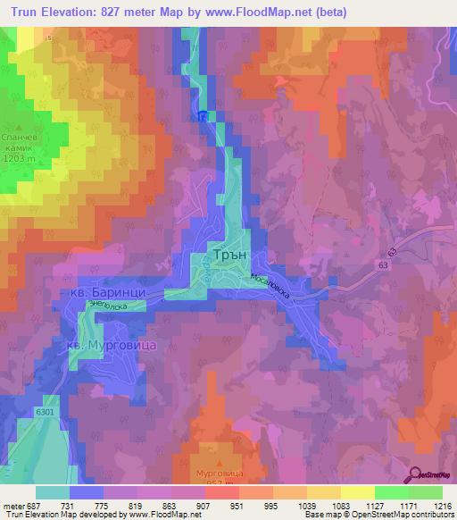 Trun,Bulgaria Elevation Map