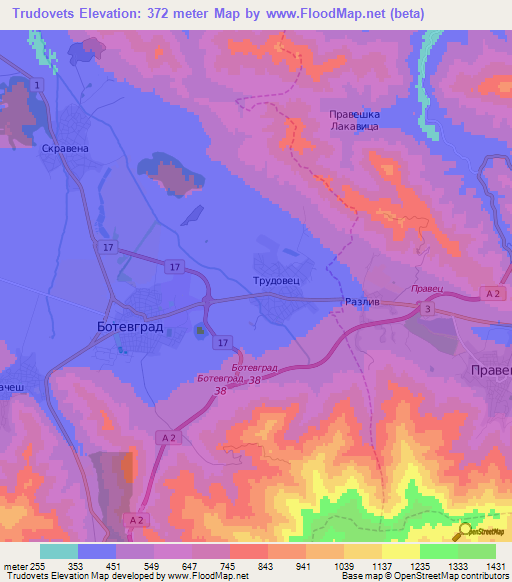 Trudovets,Bulgaria Elevation Map