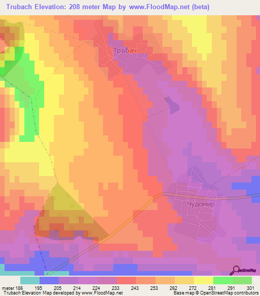Trubach,Bulgaria Elevation Map