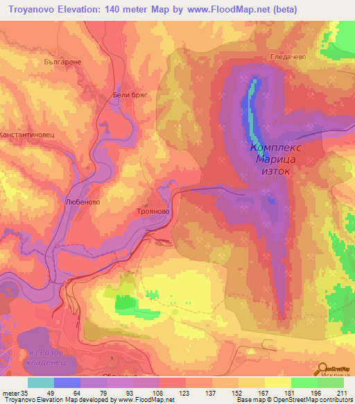 Troyanovo,Bulgaria Elevation Map
