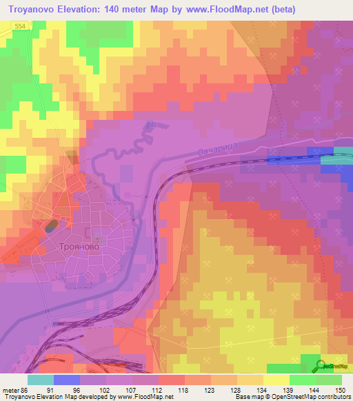 Troyanovo,Bulgaria Elevation Map