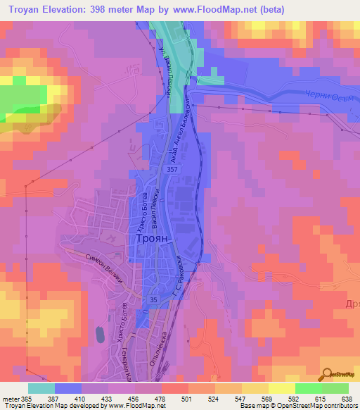 Troyan,Bulgaria Elevation Map
