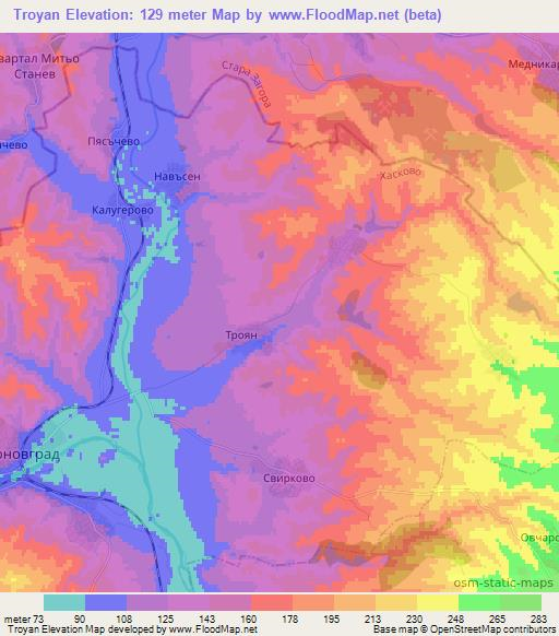 Troyan,Bulgaria Elevation Map