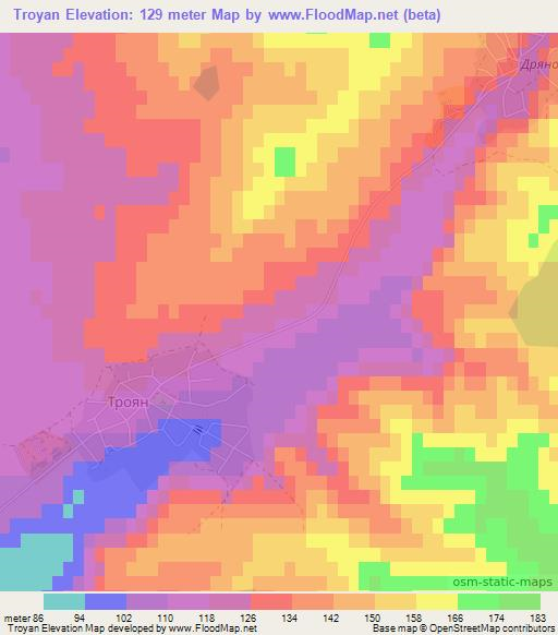 Troyan,Bulgaria Elevation Map