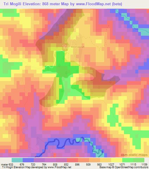 Tri Mogili,Bulgaria Elevation Map