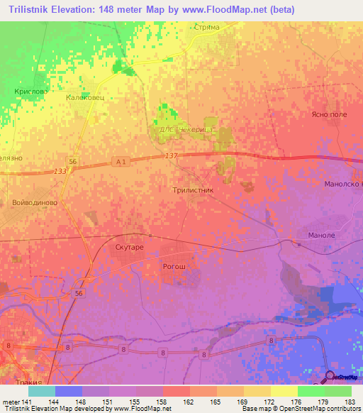 Trilistnik,Bulgaria Elevation Map