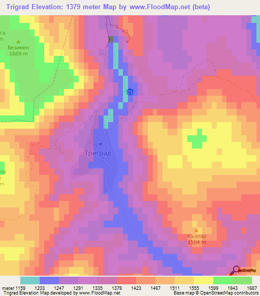 Trigrad,Bulgaria Elevation Map