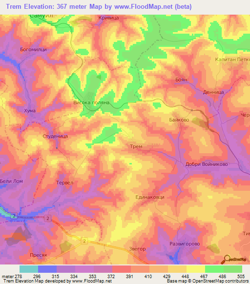 Trem,Bulgaria Elevation Map