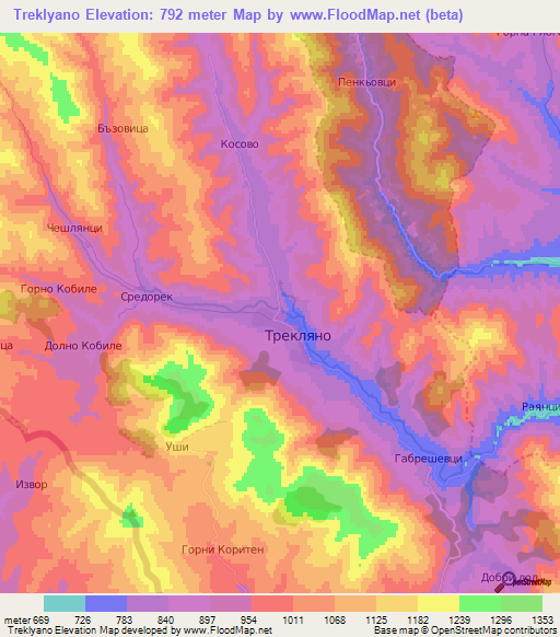 Treklyano,Bulgaria Elevation Map