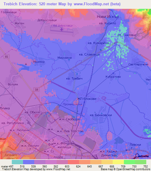 Trebich,Bulgaria Elevation Map
