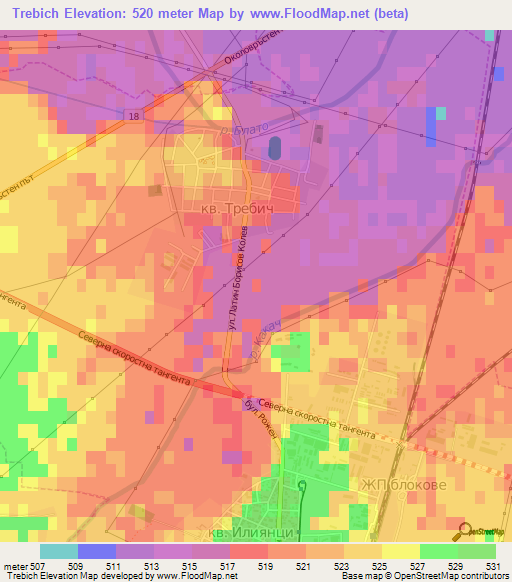 Trebich,Bulgaria Elevation Map