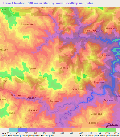 Trave,Bulgaria Elevation Map