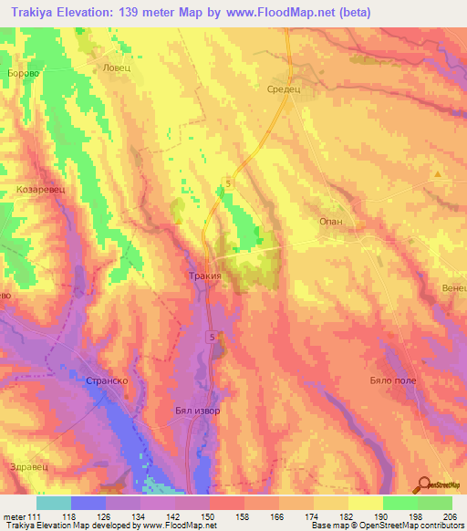Trakiya,Bulgaria Elevation Map