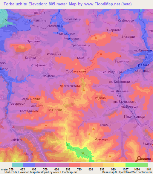 Torbaluzhite,Bulgaria Elevation Map