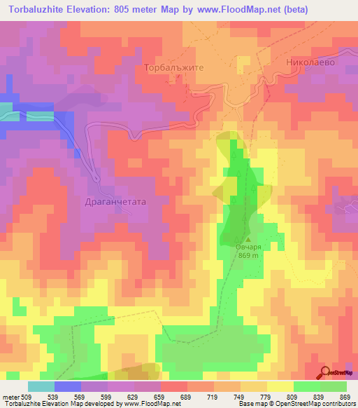 Torbaluzhite,Bulgaria Elevation Map