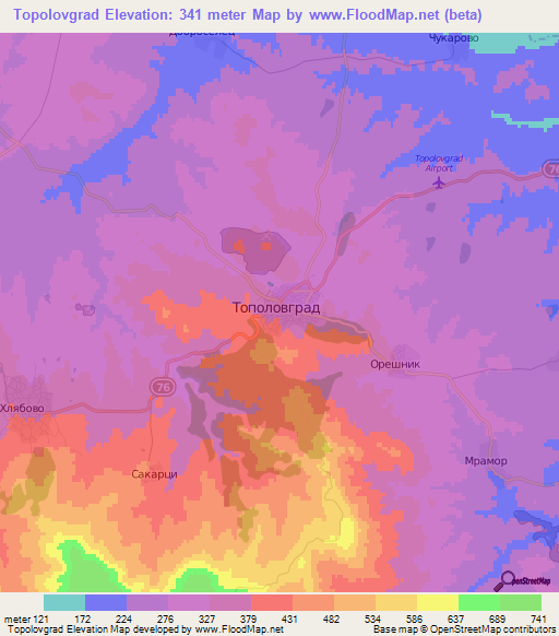 Topolovgrad,Bulgaria Elevation Map