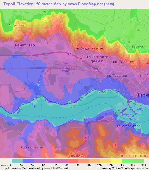 Topoli,Bulgaria Elevation Map