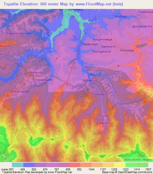 Topalite,Bulgaria Elevation Map