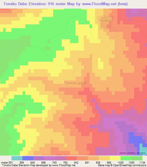 Tonsko Dabe,Bulgaria Elevation Map