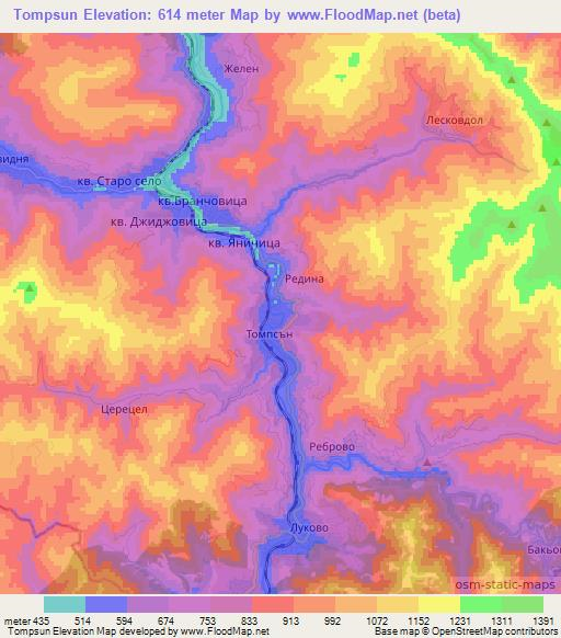 Tompsun,Bulgaria Elevation Map