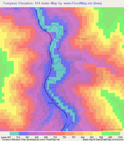 Tompsun,Bulgaria Elevation Map