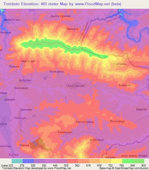 Tombeto,Bulgaria Elevation Map