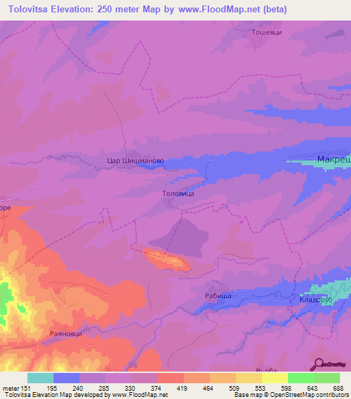 Tolovitsa,Bulgaria Elevation Map