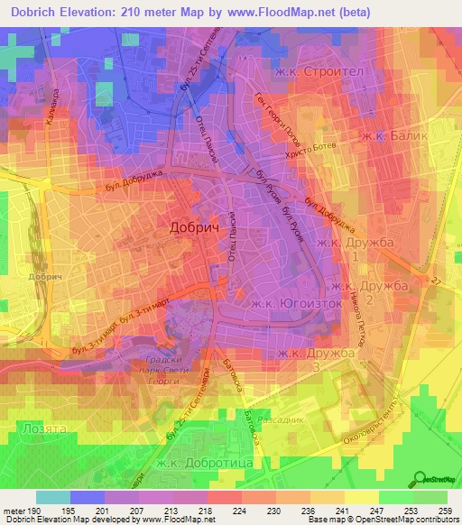 Dobrich,Bulgaria Elevation Map