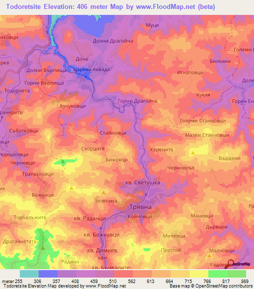 Todoretsite,Bulgaria Elevation Map