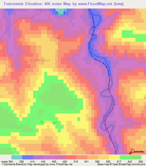 Todoretsite,Bulgaria Elevation Map