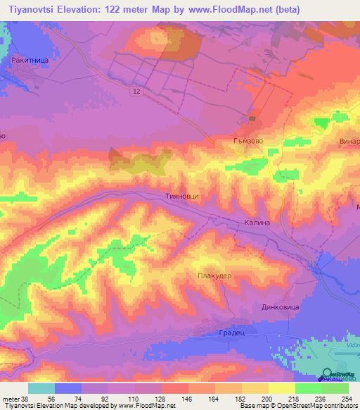 Tiyanovtsi,Bulgaria Elevation Map