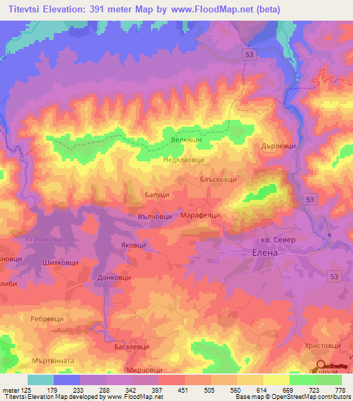 Titevtsi,Bulgaria Elevation Map