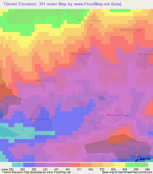 Titevtsi,Bulgaria Elevation Map