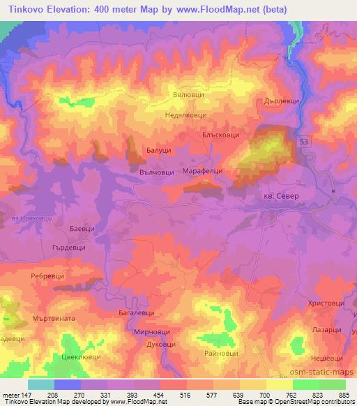 Tinkovo,Bulgaria Elevation Map