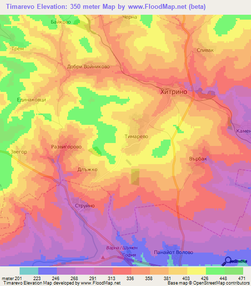 Timarevo,Bulgaria Elevation Map