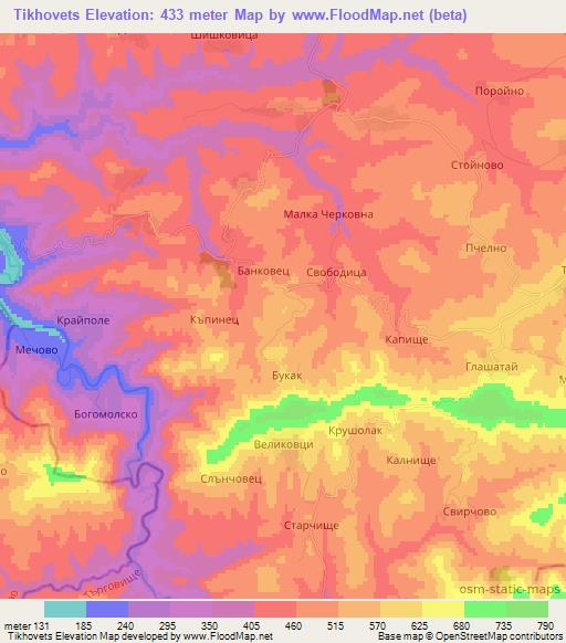 Tikhovets,Bulgaria Elevation Map