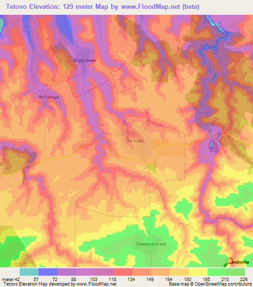 Tetovo,Bulgaria Elevation Map